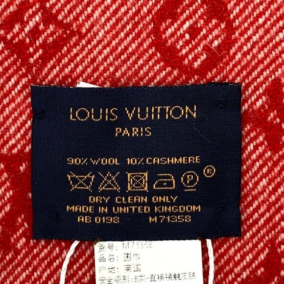 Louis Vuitton Red Monogram Wool & Cashmere Fringe Scarf 200x40cm - Picture 2 of 9